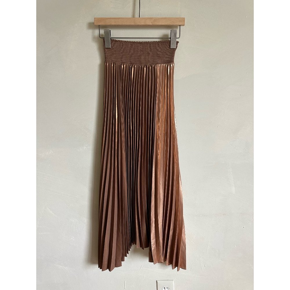 A.L.C. Brown Metallic Pleated Skirt SZ 0